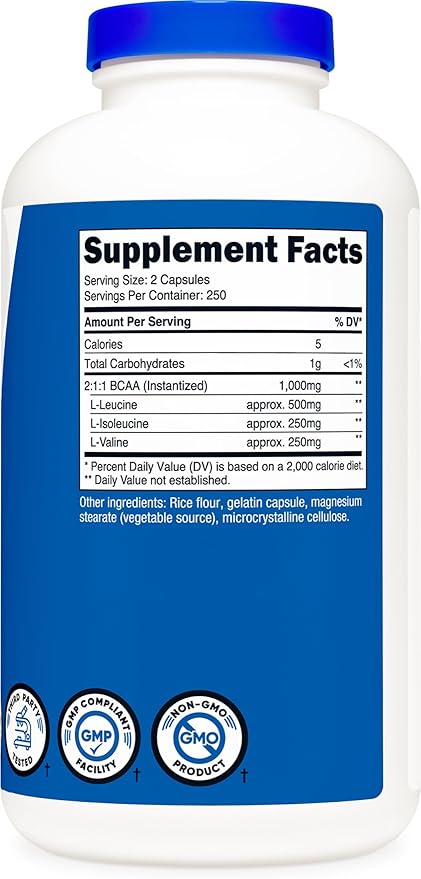 Nutricost BCAA Capsules 2:1:1 500mg 500 Caps (3 Bottles)