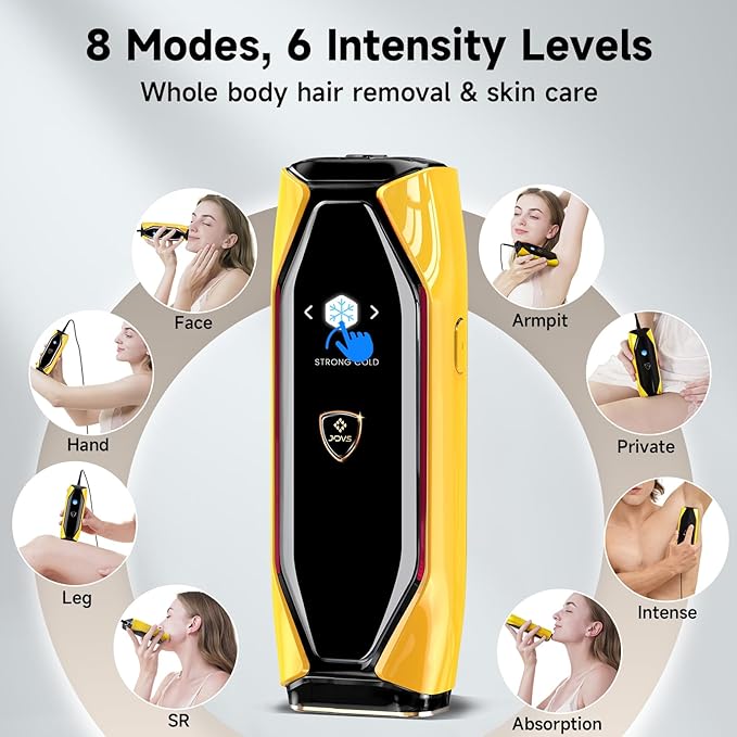 JOVS Laser Hair Removal 37°F Painless Hair Removal Device with Sapphire Ice-Cooling 3 in 1 Hair Removal &amp Skin Rejuvenation for Women and Men 8 Modes Skin Care for Whole Body Touch Screen