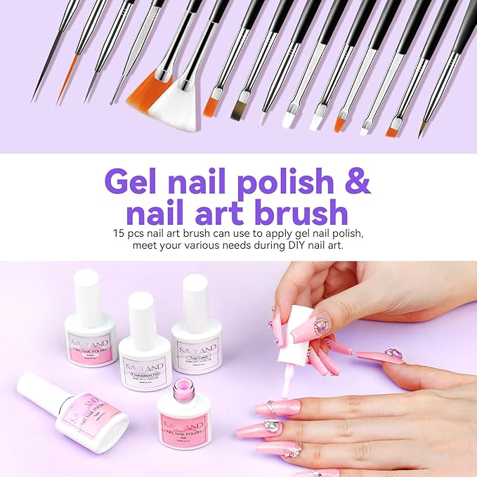 SAVILAND Acrylic Nail Kit for Beginners with Everything: Professional Nails Kit Acrylic Set with Powder Liquid Brush Forms Gel Polish U V Lamp Extension Tools Kit for Home DIY &amp Salon Manicure