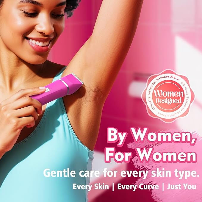 Electric Bikini Trimmer for Women Gifts for Her - 3-in-1 Rechargeable Waterproof Shaver Razor Cordless Pubic Hair Remover Precision Groomer Painless Portable Wet Dry Personal Care Tool