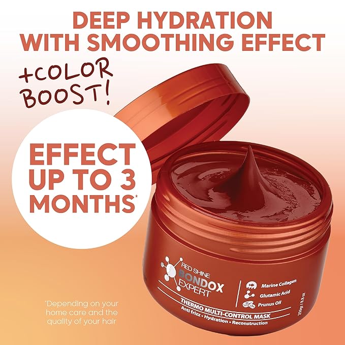 HAIR MASK FOR DAMAGED HAIR Red Shine Color BONDOX HAIR 8.8 oz Depositing Mask Almond Oil Formaldehyde-Free Repairs the Hair Elasticity and Flexibility Softens Moisturizers Marine Seaweed Collagen