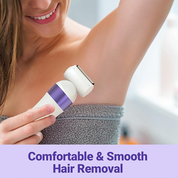 Bikini Trimmer for Women IPX7 Waterproof Wet &amp Dry Electric Razors for Women Bikini Legs Underarm Pubic Hairs Rechargeable Electric Shaver with 2 Trimmer Heads and Travel Razors