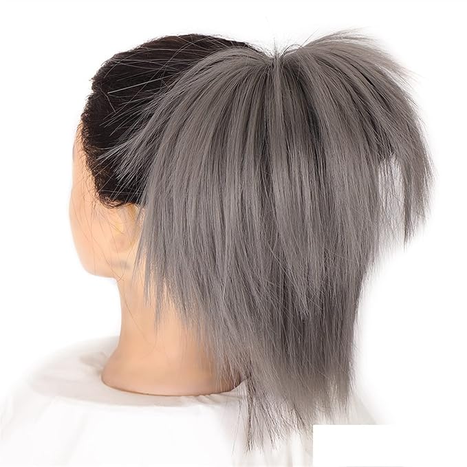 EARSHOT Hair Buns Hair Piece 1 Pack Synthetic Messy Bun with Elastic Rubber Band Wig Straight Hair Ponytail Extensions Hair Bun for Women Hair Accessories For Girls (Color : Dimgrey)
