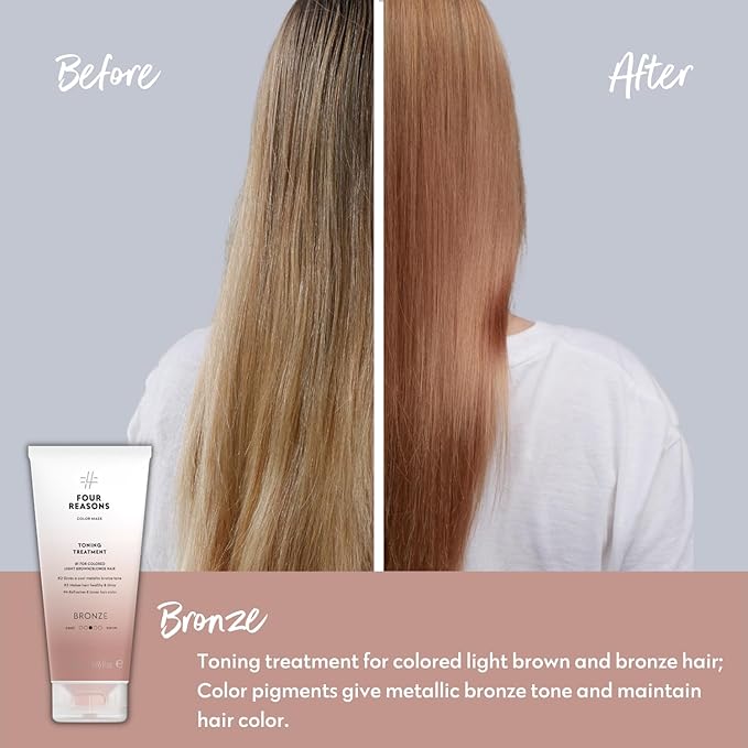 FOUR REASONS Color Mask - Bronze - (27 Colors) Toning Treatment Color Depositing Conditioner Tone &amp Enhance Color-Treated Hair - Semi Permanent Hair Dye Vegan and Cruelty-Free 6.76 fl oz
