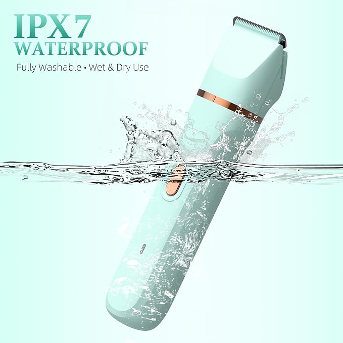 5-in-1 Bikini Trimmer for Women IPX7 Waterproof Electric Razors Shaver Cordless Body Hair Trimmer Facial &amp Pubic Hair Removal Ceramic Blade (Pure Green)