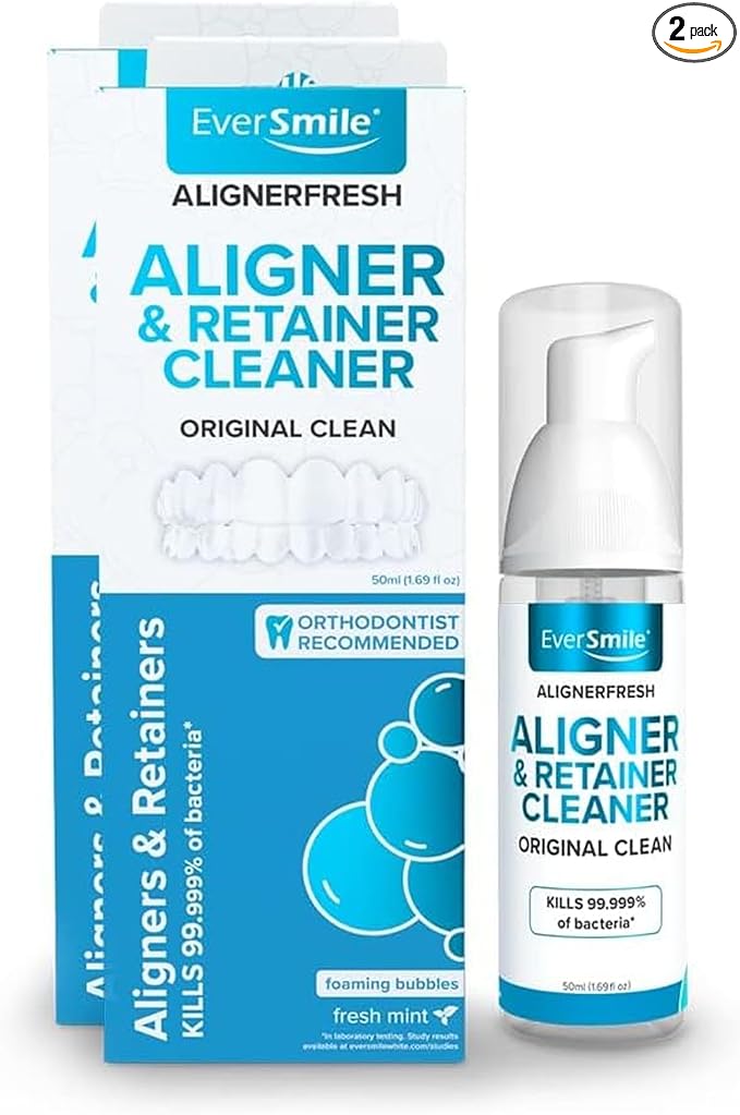 EverSmile AlignerFresh Original Clean Foam ? Cleaner Compatible w/Invisalign and All Clear Aligners &amp Retainers ? Eliminates Bacteria Whitens Teeth Fights Bad Breath ? 50ml (2 Pack)