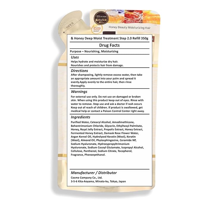 &amp-Honey Deep Moist Treat-ment Step 2.0 Refill 350g - Deep Moisturizing &amp Repairing Hair Oil for Dry/Damaged Hair Honey-Infused Sulfate/Paraben Free French Lavender Honey Scent Hair Care fo