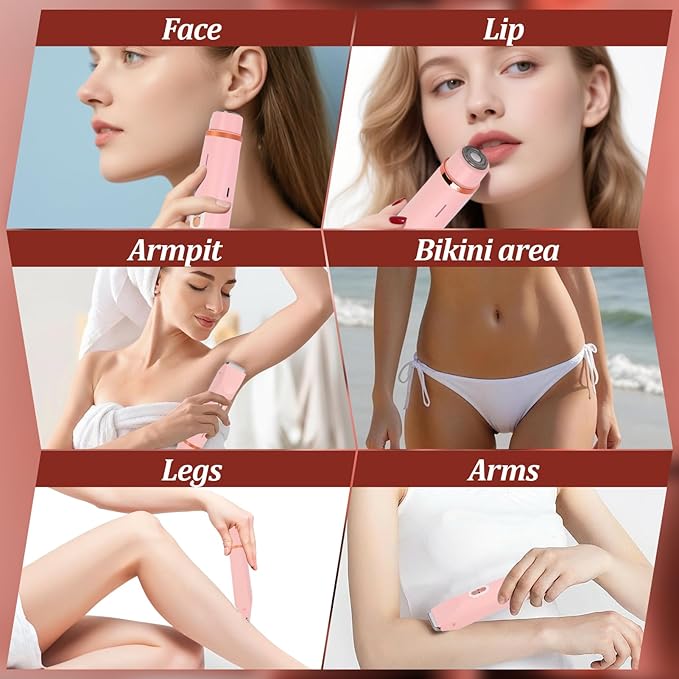 VINGVO Electric Hair Removal Epilator for WomenDual Head Bikini Trimmer Waterproof? Facial Remover Lady Hair Bikini Shaver for Face Lip Chin Cordless Pubic Hair Removal for Face &amp Legs (Pink