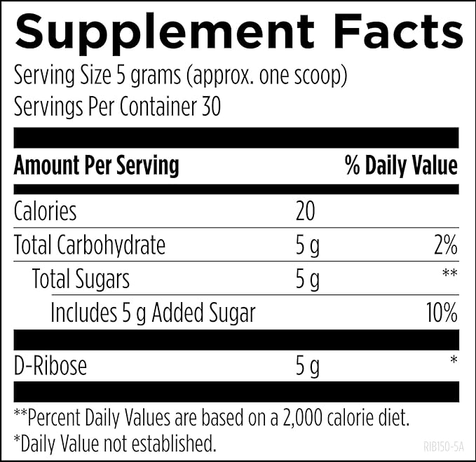 Designs for Health D-Ribose Powder - 5000mg Pure D-Ribose Supplement - May Support Athletes Workouts Energy + Muscles - Non-GMO Drink Mix Powder No Added Sugar (30 Servings / 150g)