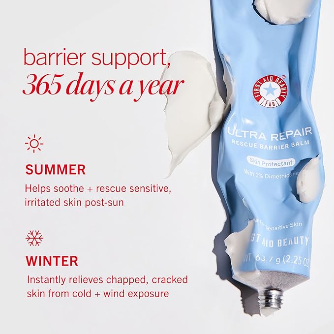 First Aid Beauty - Ultra Repair Rescue Barrier Balm Deep Hydrating Skin Barrier Mask with 1% Dimethicone Visible 24-Hour Relief for Dry Cracked &amp Chapped Skin Safe for Sensitive Skin 2.25 oz