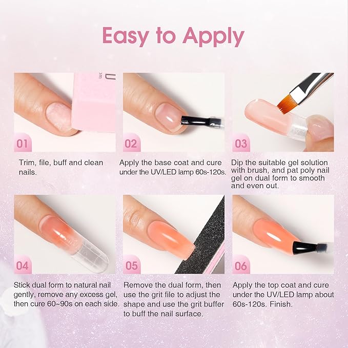 ROSALIND Light Pink Nude Poly Nail Gel Kit 0.34 oz/10 ml - 20 Colors White Brown Poly Extension Gel with Mini U V Lamp Builder Nail Gels Starter Kit with Nails Forms Base Coat Coat Beginners Set