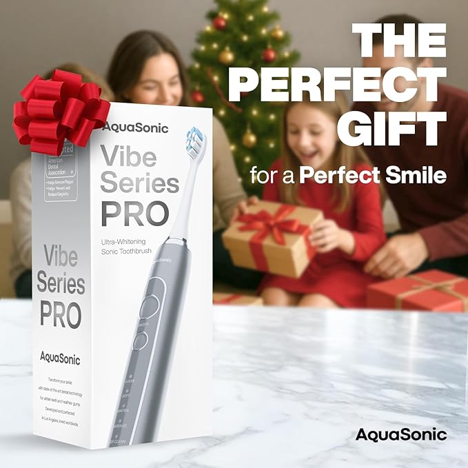 Aquasonic Vibe Series PRO ? Ultra-Whitening Electric Toothbrush ? 5 Modes &amp Smart Timers ? Premium Travel Case &amp 6 Proflex Brush Heads ? ADA Accepted Toothbrush (Charcoal Metallic)