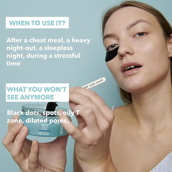 RARE Paris - Carbone Glac? - Purifying Carbon Black Under Eye Patches - Cleanses &amp Tightens - With Hamamelis &amp Mallow - Purifying Firming &amp Revitalizing - Multi-draft Serum Formula - 30