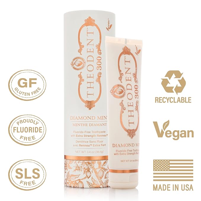 Theodent 300 Fluoride-Free Natural Toothpaste Clinical Strength for Remineralization and Sensitivity Reduction Whitening Crystal Mint (3.4 Ounces 96.4 Grams)