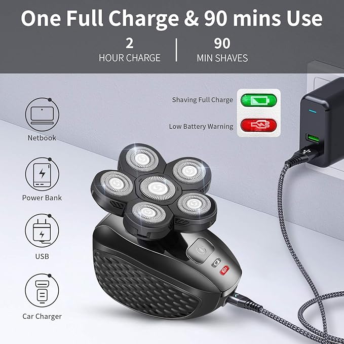 Head Shavers for Men - Upgraded Multifunctional Bald Head Shaver Waterproof Electric Razor for Men Cordless Rechargeable Shaving Grooming Kit (Gray)