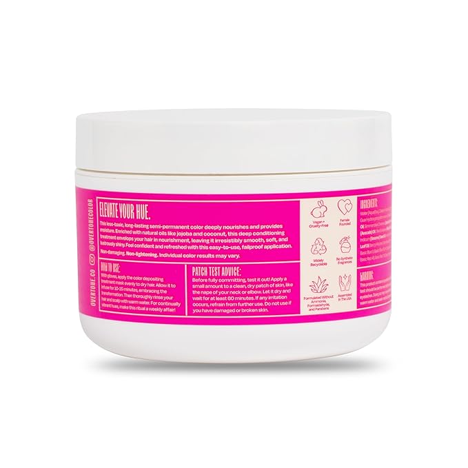 oVertone Color Depositing Conditioner - 8 oz Semi Permanent Hair Color with Shea Butter &amp Coconut Oil - Vegan Cruelty-Free - Extreme Magenta