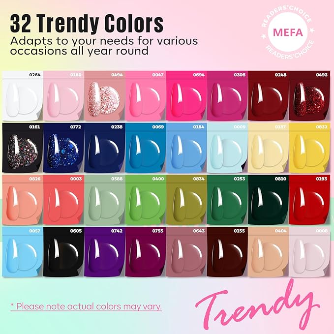MEFA 56 Pcs Gel Nail Polish Kit with U V Light 32 Colors Hot Pink Colorful Gel Nail Kit Glitter nail Polish Set Nail Art Decorations Manicure Tools DIY Gifts