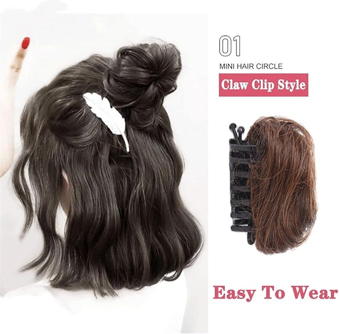 Messy Bun Hair Piece for Women Space Buns Hair Pieces Mini Claw Clip in Hair Bun Messy Cat Ears Hair Bun Extension Synthetic Donut Wig Accessory Updo Hairpieces for Women Girls Fake Hair Accessorie