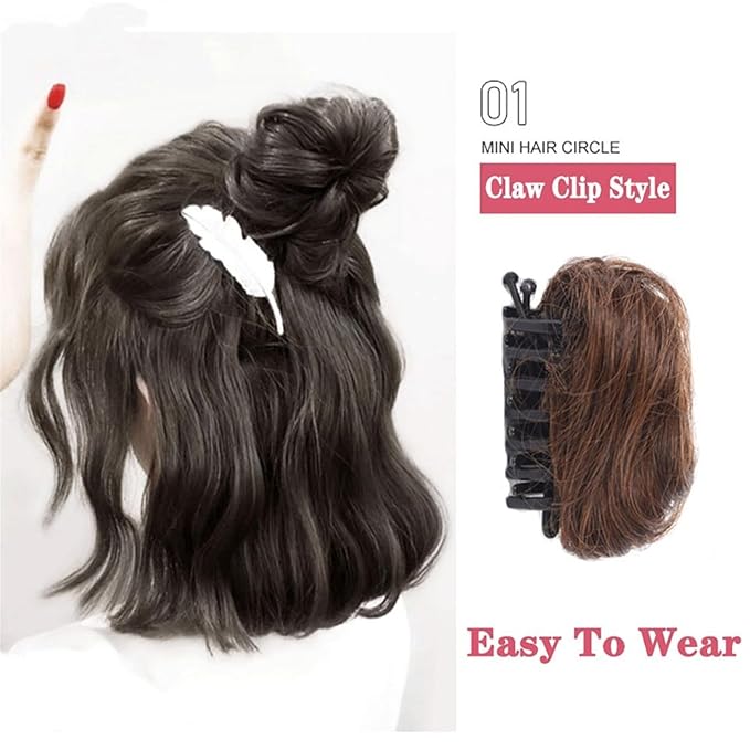messy bun hair piece Space Buns Hair Pieces Mini Claw Clip in Hair Bun Messy Cat Ears Hair Bun Extension Synthetic Donut Wig Accessory Updo Hairpieces for Women Girls hair buns hair piece(18H613)