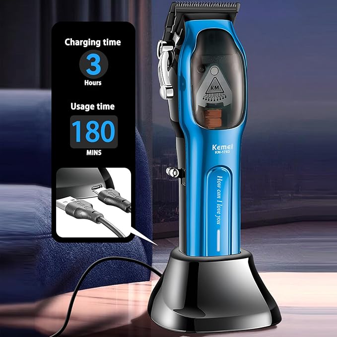 KEMEI Professional Hair Clippers for Men Cord/Cordless Hair Cutting Kits Hair &amp Beard Trimmer Adjustable Barber Clippers with USB Rechargeable KM-1763