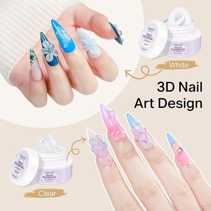 MIZHSE Solid Builder Nail Gel Kit with Nail Drill Clear White 3D Sculpting Gel for NailS Art with U V Lamp Brush for Nails Extension Home Salon DIY Manicure