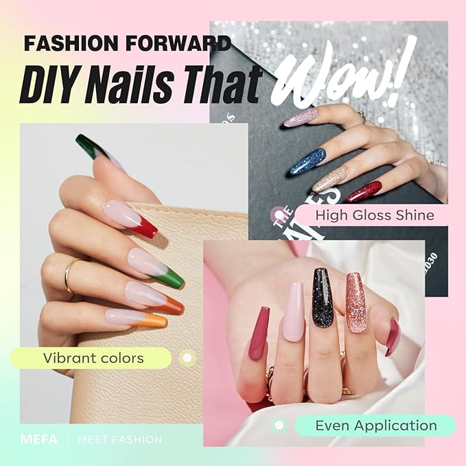 MEFA 56 Pcs Gel Nail Polish Kit with U V Light 32 Colors Hot Pink Colorful Gel Nail Kit Glitter nail Polish Set Nail Art Decorations Manicure Tools DIY Gifts