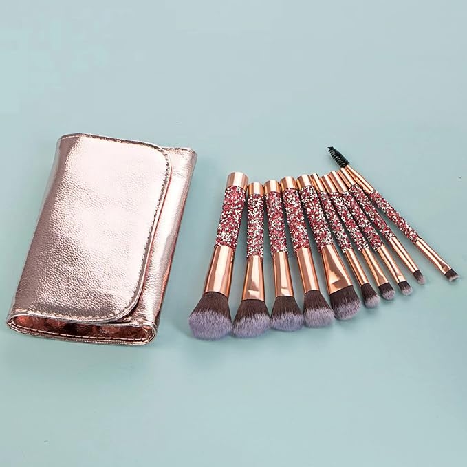 Glitz and Glam Essentials Makeup Brushes 1 Set Rhinestone Makeup Brush Set Professional Beauty Cosmetic Brushes with Bag for Face Make Up Tools (pink)