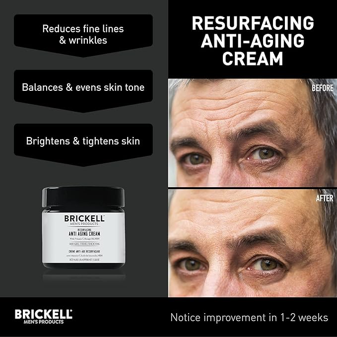 Brickell Men's Products Resurfacing Anti-Aging Face Cream For Men Natural and Organic Face Moisturizer Vitamin C Cream For Wrinkles 2 Ounce Unscented