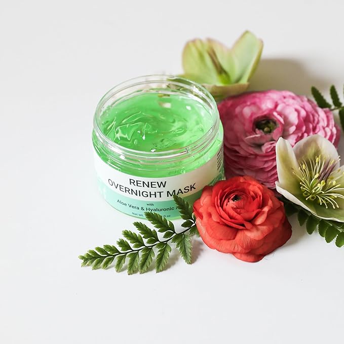 Doppeltree RENEW Overnight Face Mask with Aloe Vera Gel &amp Hyaluronic Acid Anti Aging Hydrating Facial Mask for All Skin Types Night Time Skin Care &amp Repair