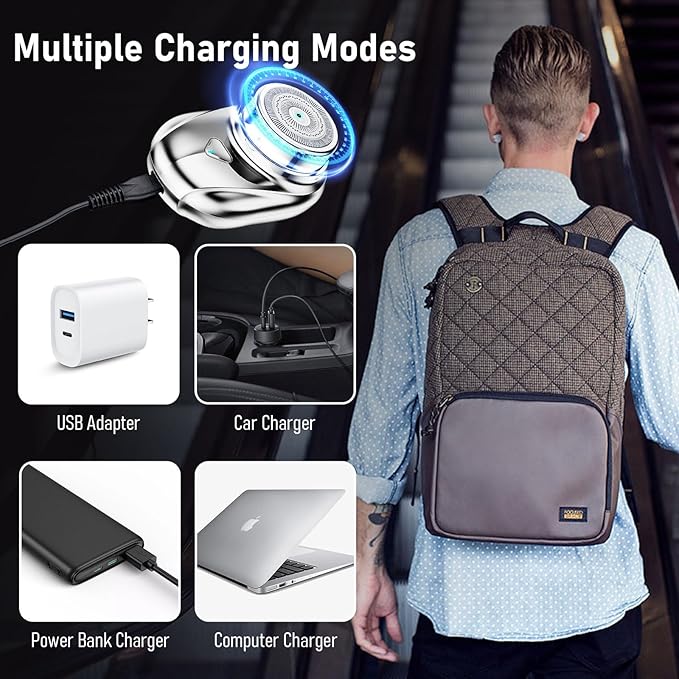 Mini Electric Shaver Men's Travel &amp Office Silver Waterproof USB Rechargeable 8000rpm 25 Blades