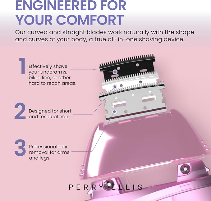 Perry Ellis Elegant Leaf Total-Body-Care Pocket Trimmer Cordless Electric Hair Clippers for Women Dual-Trimming Action Includes Cleaning Brush Battery Operated Pink