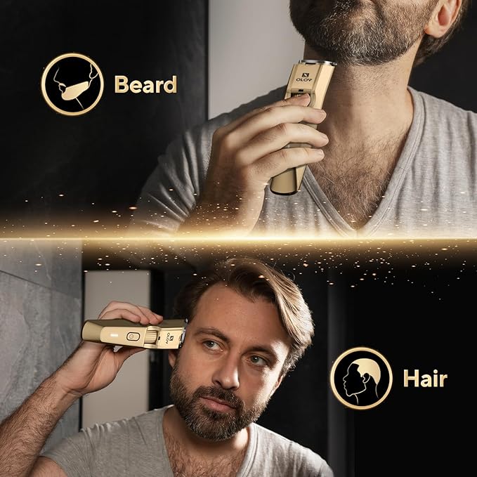 Men's Beard Trimmer- All-in-One Trimmer with Precision Dial - Premium Facial Hair Groomer - Adjustable 20 Length Setting USB Recharge Dock Cordless Waterproof Wet/Dry Clipper Gold