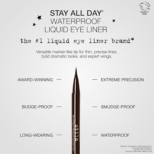 stila Waterproof Liquid Eye Liner Stay All Day Makeup with Fine Brush Tip Lasting Satin Finish Smudge-Proof &amp Transfer-Resistant