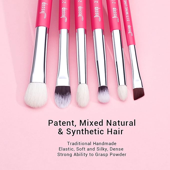 Jessup Professional Natural-Synthetic Eye Makeup Brushes Set 15pcs for Eyeshadow Blending Concealer Eyeliner Eyebrow Rose Carmine/Silver T197