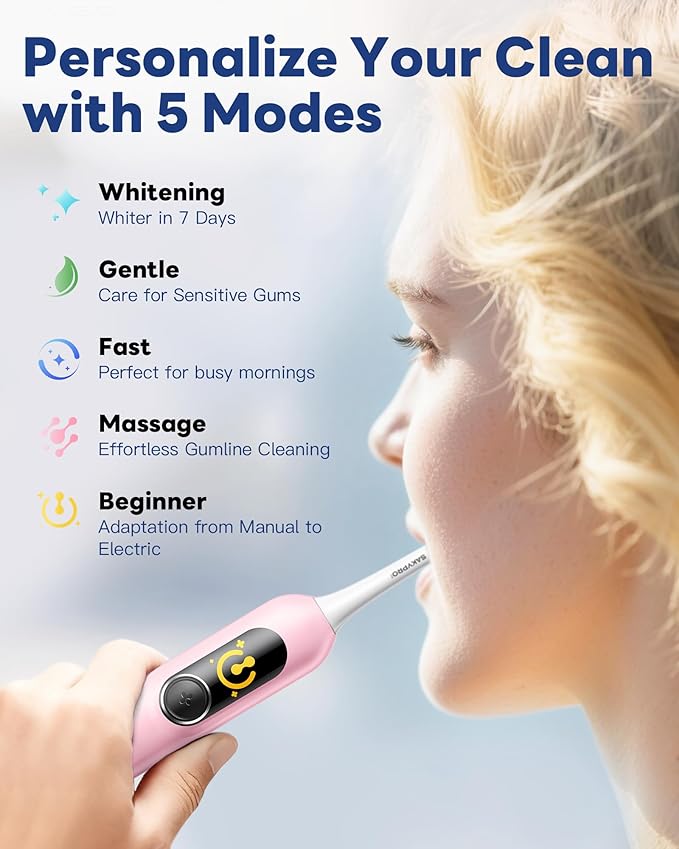 AI Smart Electric Toothbrush for Kids Adults with LED Screen | 150-Day Rechargeable Toothbrush Real-Time Map |3-Min Timer Travel Case | Teens Sonic Toothbrush Gift for Family Chirstams (G5S Pink)