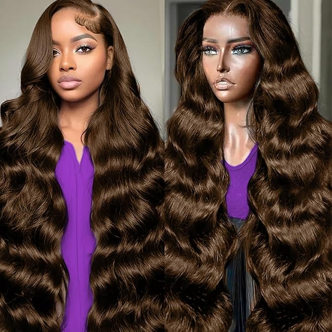 34 Inch Chocolate Brown Lace Front Wig Human Hair 220 Density 13x6 Hd Body Wave Lace Front Wigs Human Hair Pre Plucked Colored Frontal Wigs Human Hair Brown Wigs Human Hair Wigs for Women