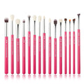 Jessup Professional Natural-Synthetic Eye Makeup Brushes Set 15pcs for Eyeshadow Blending Concealer Eyeliner Eyebrow Rose Carmine/Silver T197