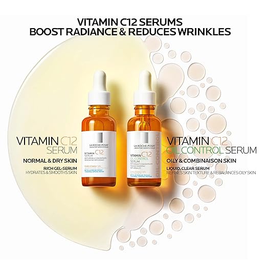 La Roche-Posay Pure 12% Vitamin C Serum For Face With Hyaluronic Acid &amp Salicylic Acid Hydrating Face Serum Boost Radiance &amp Reduce Wrinkles 2 Formulas for Normal or Oily Skin Control