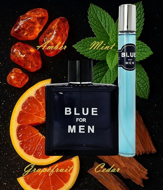 Blue For Men &amp Play Red 04-Piece Set Cologne for Men 2x100ml &amp Mini Perfume 2x35ml Eau de Toilette long-lasting cranberry sage &amp pink pepper notes for daytime Travel perfume bottle