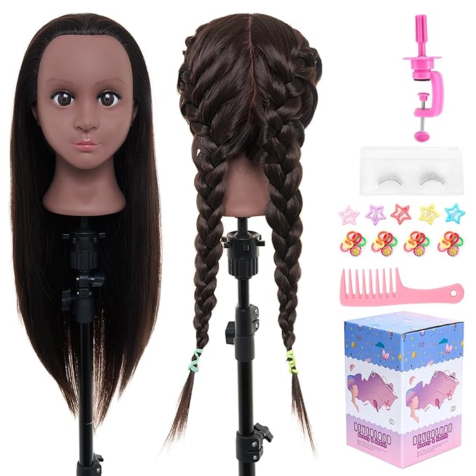 24 Mannequin Head -80% Real Hair Doll head for hair Styling Cosmetology Mannequin Head with Hair for Braiding CurlingCuting with Table Clamp Styling Set (Blonde)