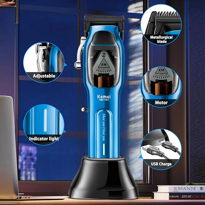 KEMEI Professional Hair Clippers for Men Cord/Cordless Hair Cutting Kits Hair &amp Beard Trimmer Adjustable Barber Clippers with USB Rechargeable KM-1763