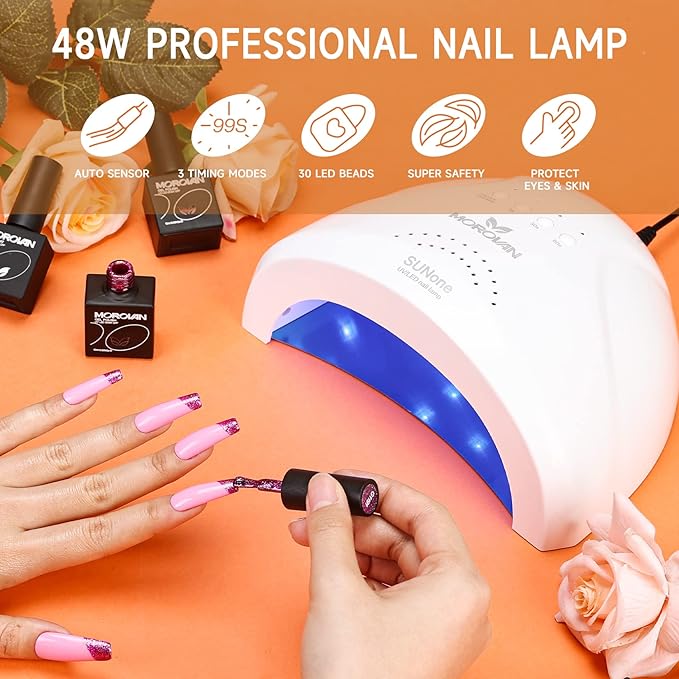 Morovan Gel Nail Polish Set - 36 Colors With UV Light 48W Lamp Base &amp Top Coats Tools Pure &amp Glitter Soak Off Kit Large Capacity Manicure Starter Set Gifts for Women