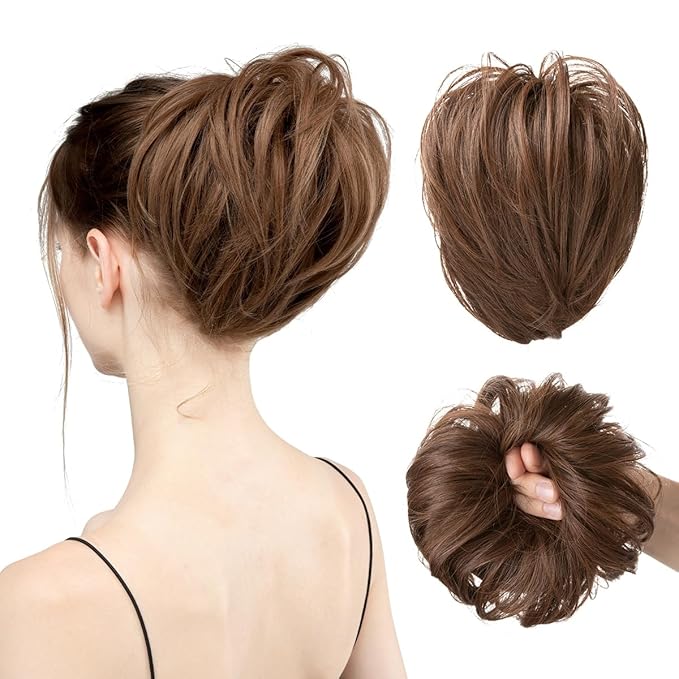 EARSHOT Hair Buns Hair Piece 1 Piece Ball Head Wig Ring Natural Fluffy Long Beard Curly Hair Ring Ponytail Braid Hair Extension Hair Wig Bag Bun Hair Accessories For Girls (Color : Copper auburn)