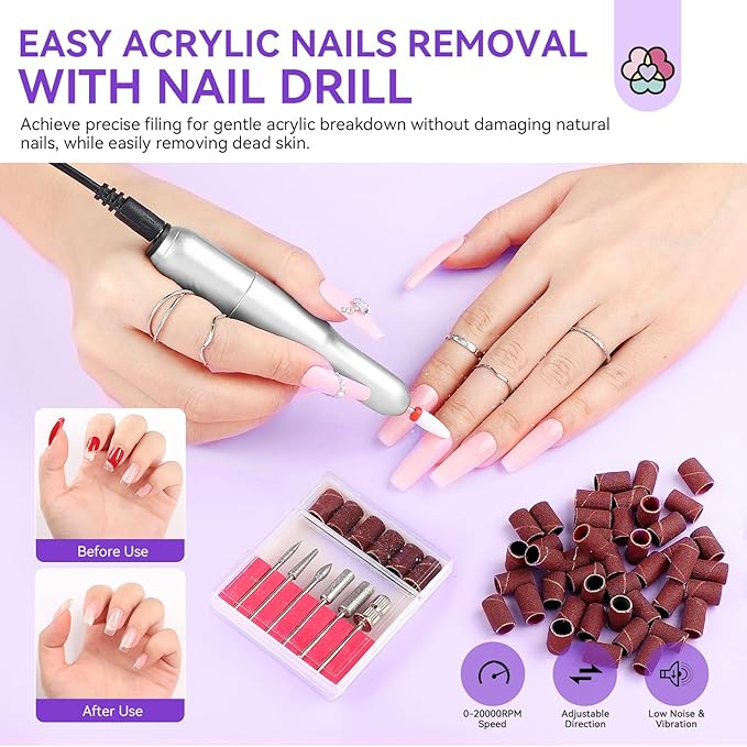 SAVILAND Acrylic Nail Kit with Drill: Professional Acrylic Nail Set with Powder Liquid Brush Cuticle Remover &amp Oil Essentials Tools for Beginners ? DIY Manicure Kit for Home or Salon Use