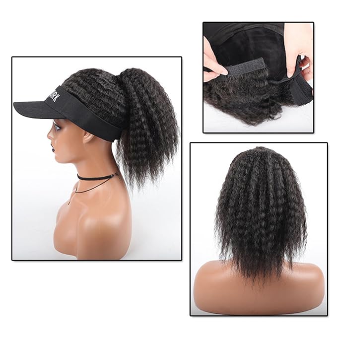 Women Baseball Cap Wig with Curly high Ponytail Baseball Cap Wig Sun Hat with Hair Wig