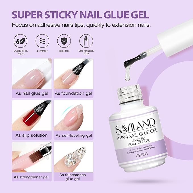 SAVILAND Gel Nail Kit with Drill: ALL-IN-1 Beginner Nail Kit 0.5Oz U V Nail Glue Gels Gel Nail X Kit with Lamp 500 Pcs Long Coffin Tips Nails Builder Kits Salon At Home Manicure Gift for Women