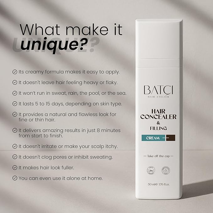 BATCI Hair Concealer Cream ? Instant Bald Spot Coverage &amp Root Touch-Up ? Waterproof Natural-Looking Scalp Concealer for Thinning Hair ? Long-Lasting Sweat-Proof Easy to Apply ? 50ml