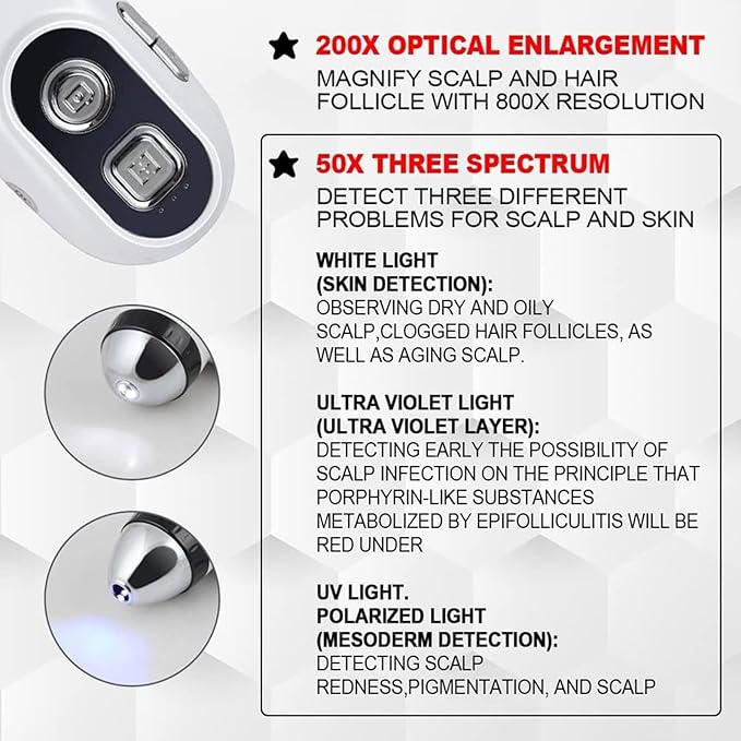 Scalp Treatment Camera &amp Skin Diagnostic Tool - 11-Inch HD Display with 50x/200x Dual Lens 32GB Built-in Memory Instant Image Capture for Consultations