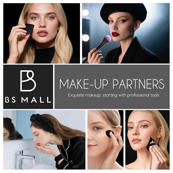 BS-MALL Makeup Brush Set with Waterproof Travel Bag &amp Makeup sponges -26 Pcs Set Triangle Puff &amp Face Washing PuffsFace Wash Headband Wristband for Travel Go Camping Gift &amp Makeup Beginne