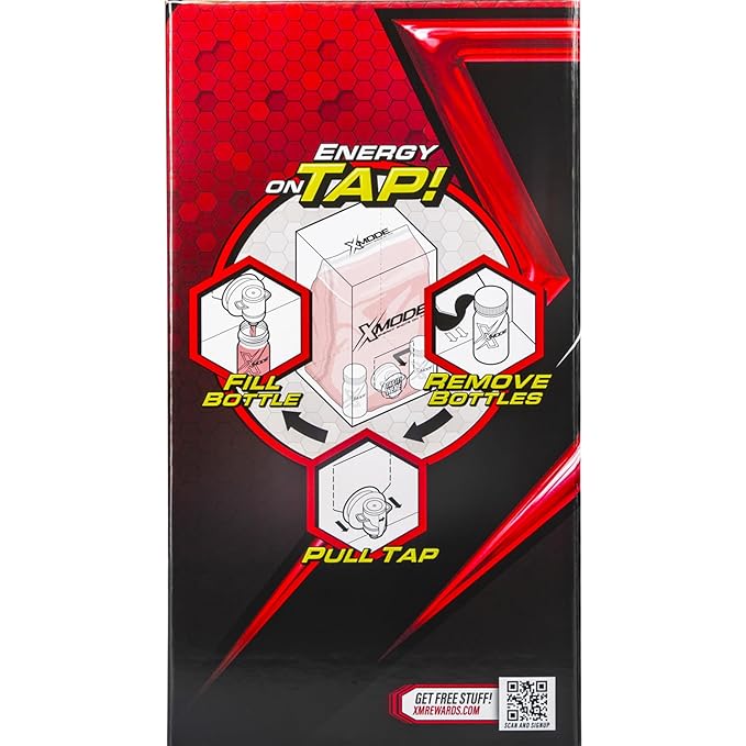 XMODE Extra Strength Energy Shots on Tap ? Cherry Bomb Flavor Sugar Free 150mg Caffeine per oz B12 100 (1oz) Servings Dispenser with 2 Refillable Bottles